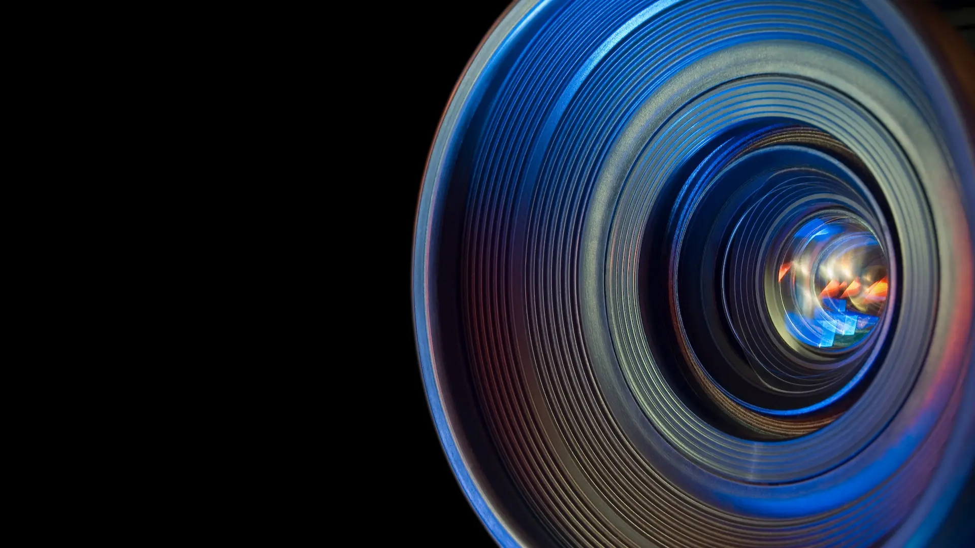 Close up of a deep blue camera lens