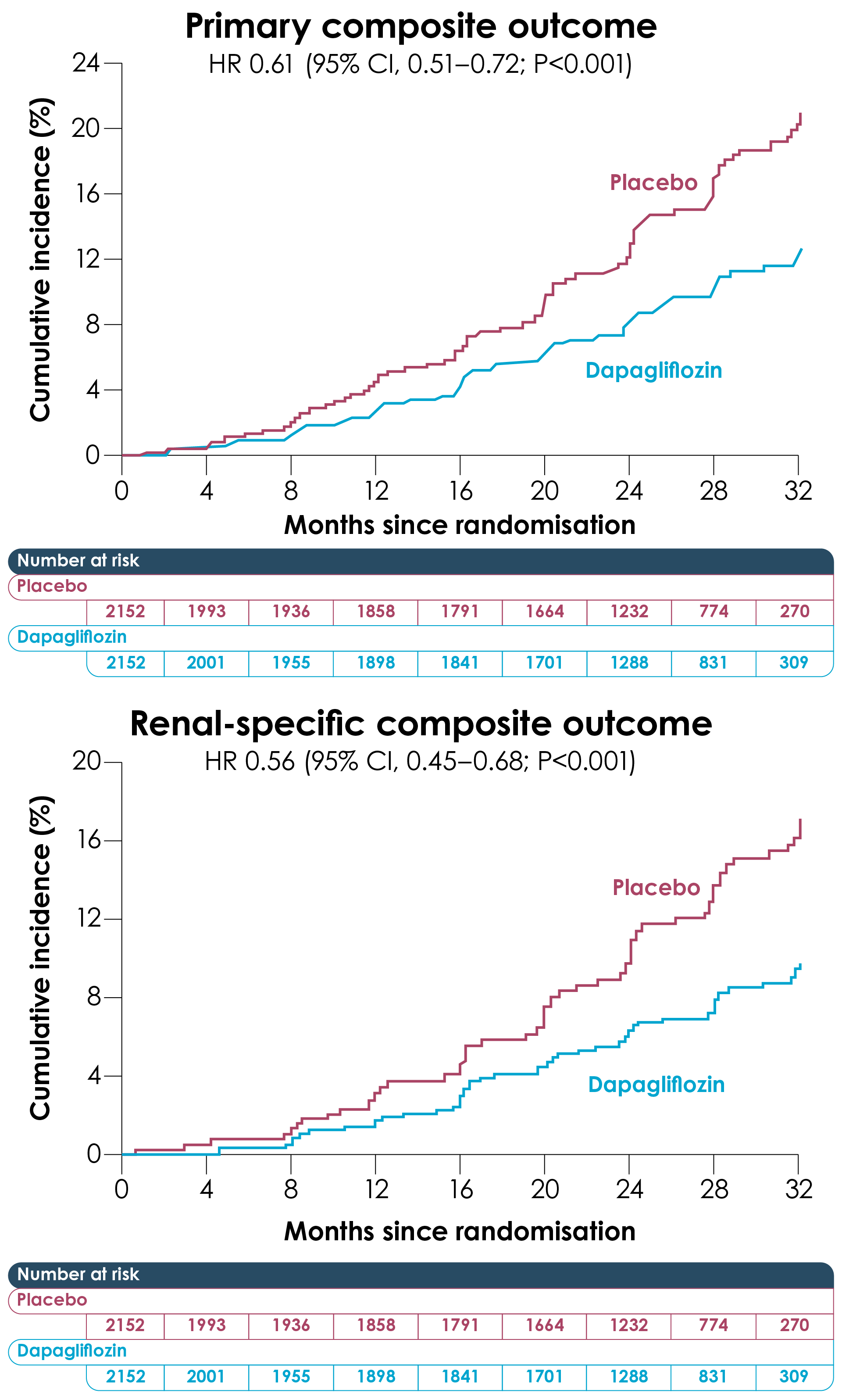 Primary composite outcomes and secondary renal-specific outcomes of the DAPA-CKD trial (Adapted9). CI, confidence intervals; HR, hazard ratio.